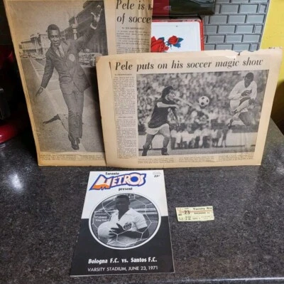 Rare 1971 Santos Vs Bologna PELE IN TORONTO Pele Program , Ticket & Articles - Image 1 of 4