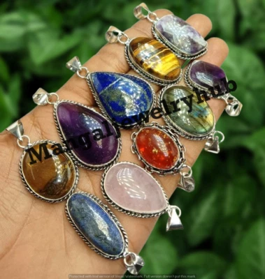 ¡Lote de 100 piezas! Mezcla de amatista y colgantes de piedras preciosas enchapados en plata de ley 925 joyería Foto 1 de 4