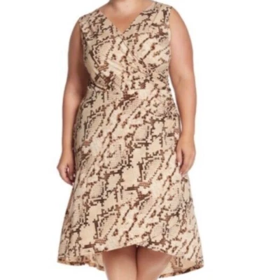 Vestido de dia London Times envoltório falso tamanho 2X-3X marrom estampa de cobra animal novo com etiquetas $118 - Imagem 1 de 4