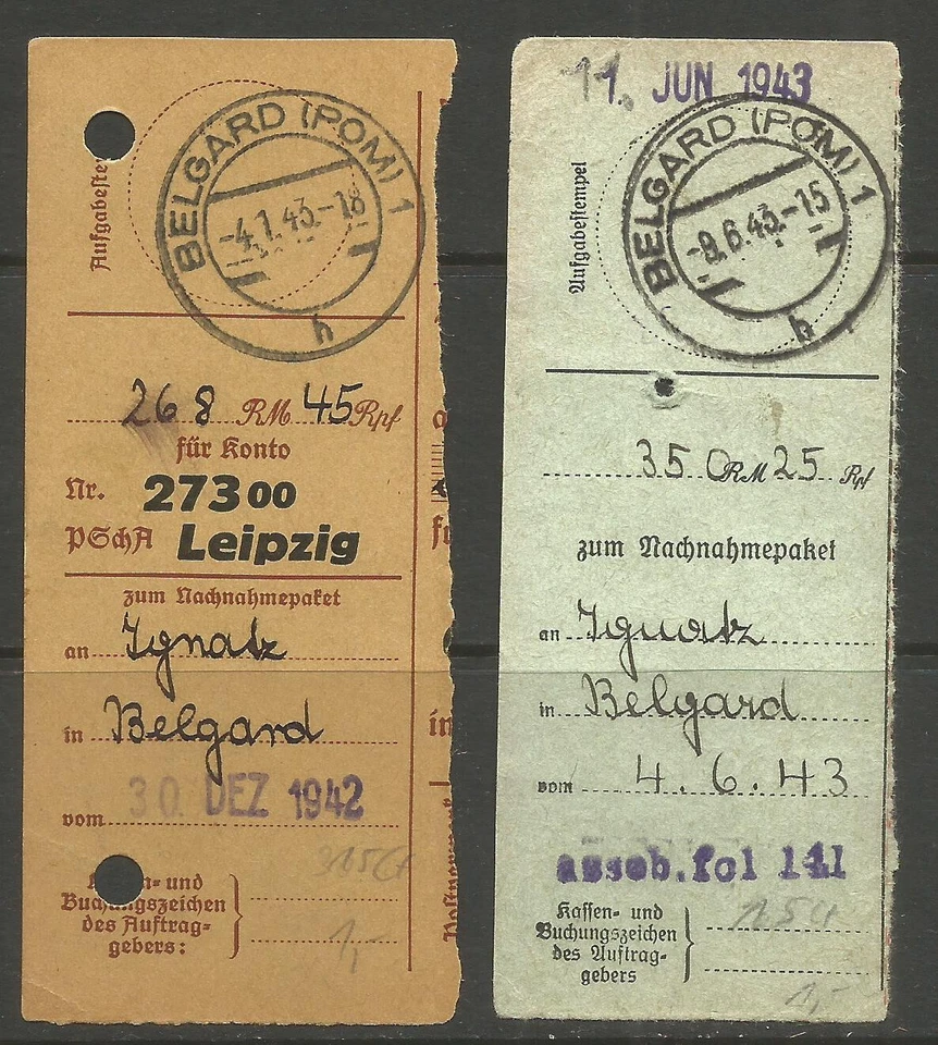 📯 OSBURGH – GERMANY / POLAND. 1943. WW2. PARCEL POST PIECE USED BELGARD POMMERA - Image 1 of 1