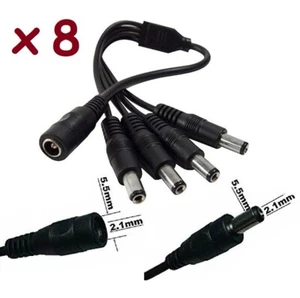 8-Pack 1-to-4  DC Power Splitter Cable with 5.5x2.1mm Plugs for CCTV (PSC4) - Picture 1 of 5