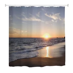 Beach Shower Curtain Ocean Beach Sunset Theme Waterproof Fabric Bathroom Bath... - Picture 1 of 9