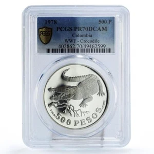 Colombia 500 pesos Conservation Crocodile Fauna PR70 PCGS silver coin 1978 - Picture 1 of 2