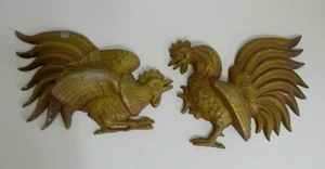 Vintage Cast Aluminum Fighting Roosters Wall Plaques Hoda - Picture 1 of 12
