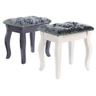 Retro Dressing Table Chair Silver Grey Seat Makeup Vanity Stool Curved Wood Legs