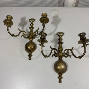 Brass Double Arm Sconce Wall Candle Stick Holder Pair Sconces Hollywood MCM READ - Picture 1 of 21