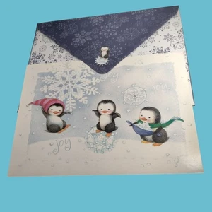 Christmas Card Mailing Service Penguins Snowflakes Wishing Joy Special Moments - Picture 1 of 7