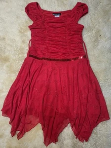 Disorderly Kids Red Ruched Glitter Ruffle Party Dress Size 10.5 - Picture 1 of 3