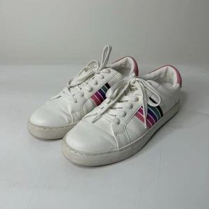 J Crew Sneakers Womens 8 White Leather Striped Multicolored Casuals Shoes - Picture 1 of 8