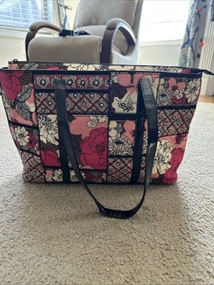 Vera Bradley Mocha Rogue Pink Large Tote Work Bag With Black Straps - Image 1 of 4