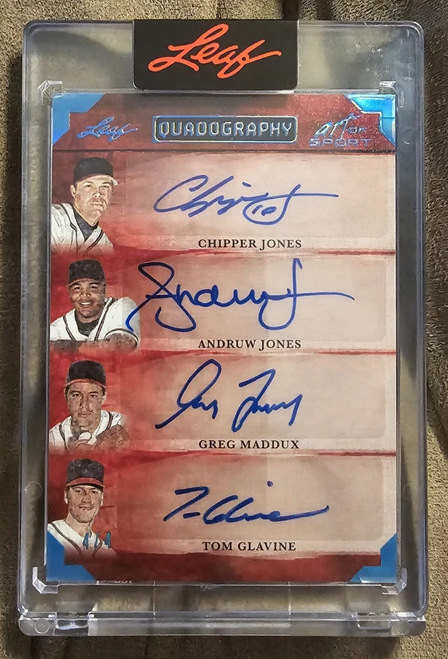 2023 LEAF QUADOGRAPHY AUTOS GREG MADDUX, TOM GLAVINE, CHIPPER & ANDRUW JONES 4/4 - Image 1 of 1