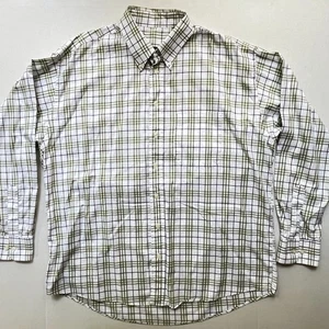 BURBERRY London Shirt Mens XL Button Down USA White Green Burgundy Plaid SPOT - Picture 1 of 7