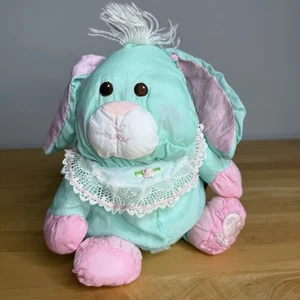 Vintage 1986 Fisher Price PUFFALUMP coniglietto coniglio verde menta rosa pizzo 10" nylon - Foto 1 di 18