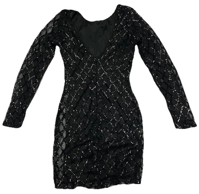 Forever 21 Women’s Black Sequin Long Sleeve Mini Dress Size Small Party Clubwear - Image 1 of 4