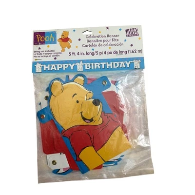 Vintage Winnie the Pooh Happy Birthday Party Celebration Banner New Sealed - Image 1 of 4