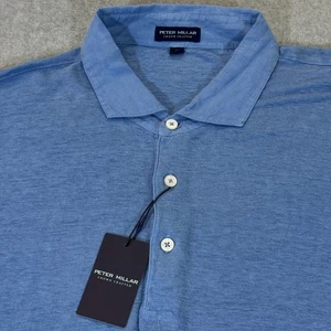 Peter Millar Crown Crafted Polo Greystone Herren XL blau 100 % Leinen Golf neu mit Etikett - Bild 1 von 10