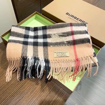 Bufanda Burberry Cashmere Check 30x180cm Beige Hecha en Escocia Foto 1 de 4