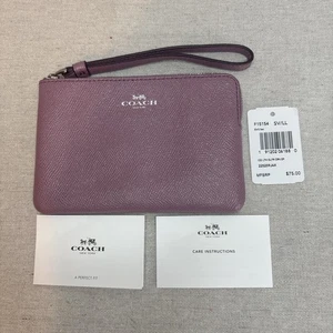 NWT Coach Lilac Purple Zip Wristlet Cross Grain Leather Shiny Metallic Shimmer - Picture 1 of 9