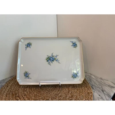 Bandeja de tocador grande vintage Limoges “Chamart” con flores azules, 12 pulgadas Foto 1 de 4