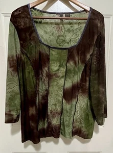 Sere Nade NY Damen, Bluse 2X, 3/4 Arm, geblümt grün/bunt, Feenkern, schön - Bild 1 von 12