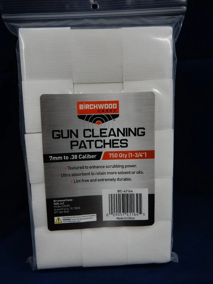 Birchwood Casey 41164 Gun Cleaning Patches 1 3/4 Square 7mm-38 Caliber per 750