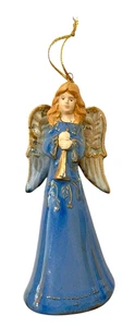 Blue Angel Bell Ornament Clay Pottery 5" T ~ Trumpet by Babcock Home Furnishing - Picture 1 of 13
