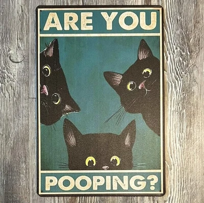 Cats Asking Are You Pooping? 8 x 12 новинка металлический знак новый! - Изображение 1 из 2
