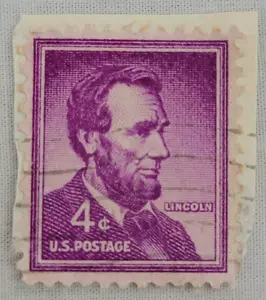 U.S. Postage ~ Abraham Lincoln ~ Cancelled/Post ~ Purple 4¢ Stamp -c.1956 ~ D012 - Picture 1 of 6