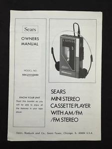 Vintage Sears Mini Stereo Cassette Player 564.21112450 Owner's Manual - Picture 1 of 3