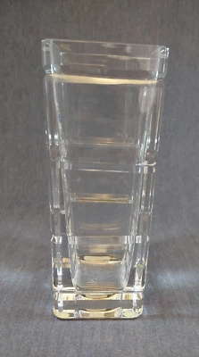 Kosta Boda Crystal Clear Square Flower Vase Cardinal Pattern 1986, Signed - Image 1 of 4