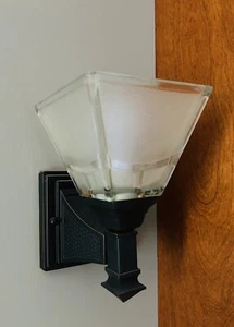 Sconces (2) Pasquale Miranda Feiss Arts & Crafts Bronze Frosted Glass 5x8x6.25” - Picture 1 of 9