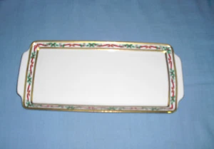 Tirschenreuth Baviera vassoio natalizio porcellana agrifoglio frutti di bosco nastri oro 14 x 6 - Foto 1 di 5