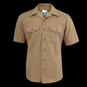 U.S MILITARY ISSUE NAVY MEN'S KHAKI DRESS SHIRT SHORT SLEEVE X-LARGE 18 NECK - Picture 1 of 7