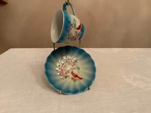 Taza de té y platillo vintage Williamsburg Demitasse Dogwood cardinal bird Japón - Imagen 1 de 6
