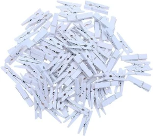 3.5cm Sturdy White Wooden Mini Clothespin Photo Clips (100) - Picture 1 of 7