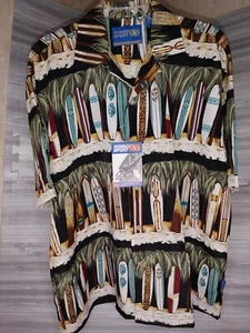 Vintage" Ringo Sport Hawaii Aloha Shirt Surfboards Beach Palm Trees Size Lg NWT - Picture 1 of 12