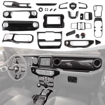 28Pcs Interior Whole Set Decoration Cover Kit for Jeep Wrangler JL JT 18+ Carbon - Image 1 of 4