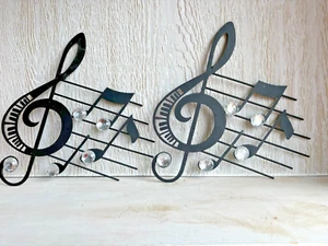 Metall Wand Skulptur Schild schwarz Metall Musiknoten Musik Zimmer Stab Violinschlüssel - Bild 1 von 3