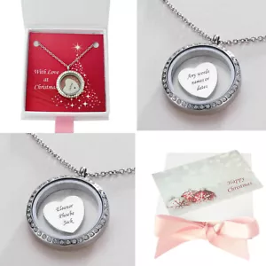 Floating Charm Locket, Engraved Necklace, Personalised in Christmas Gift Box - Picture 1 of 23