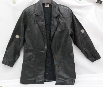 Chaqueta Rosina Ferragamo Schiavone de cuero negra con botones talla 4 TF Foto 1 de 4