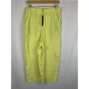 Tahari Women's 100% Linen Pull On Elastic Waist Pant Bright Yellow Size L - Picture 1 of 8