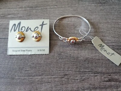 Nuevo Monet Harmony conjunto pulsera y pendientes a juego tono plata y oro (P3744) Foto 1 de 4