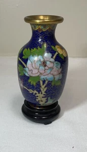 Cloisonné Vase Dynasty Palace Flower Blue 4 " Tall Great Condition - Photo 1/11