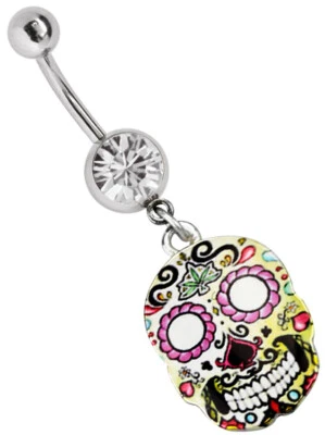 Piercing Ombelico Gioielli Banana con Zirconia Sfera E Zuckerschädel Rimorchio - Immagine 1 di 2