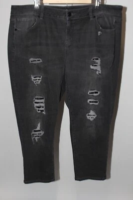 Pantalones de mezclilla elásticos desgastados negros de tiro bajo Lane Bryant para mujer talla 20 Foto 1 de 4