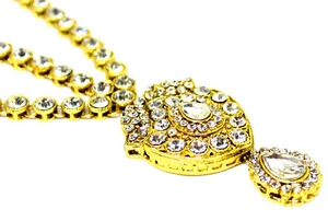 Gold Plated Matha patti with Maang Tikka jarkan Stone Wedding Hair Jewelery M5 - Picture 1 of 3