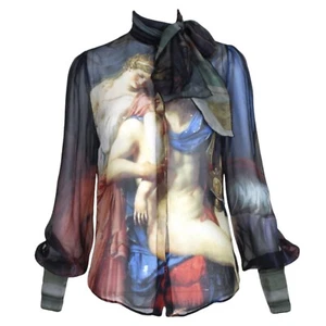 DOLCE & GABBANA “The Loves Of Helen and Paris” Painting Silk Pussybow Blouse- 42 - Picture 1 of 7