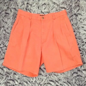 VTG 90s Men's Hunt Club Sz 32 Salmon/Coral Colored Cotton Shorts Pleated Preppy - Picture 1 of 7
