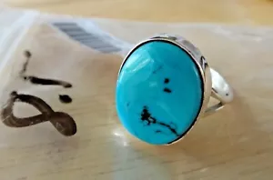 Anillo Navajo Hecho a Mano Azul Turquesa Ovalado Plata Esterlina 13x16mm 5g Talla 8,5 - Imagen 1 de 5