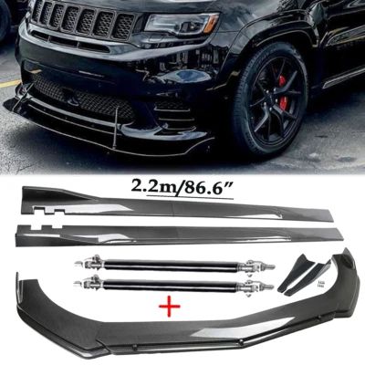 For Jeep Compass 2007-2023 Carbon Fiber Front Bumper Lip Spoiler & Side Skirt Foto 1 de 4